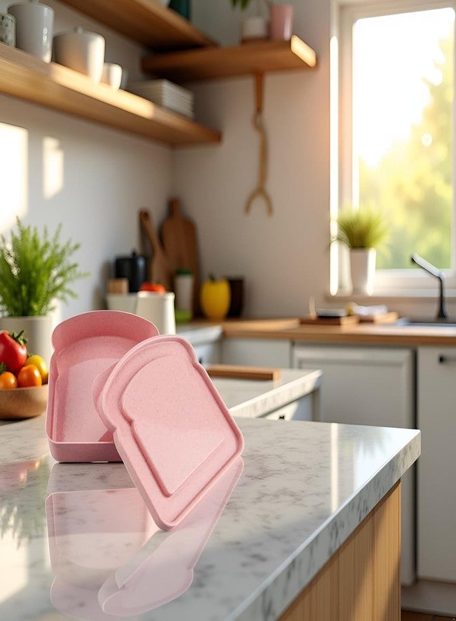 SelHeng Pink Sandwich Containers, Toast Shape Plastic Sandwich Box Food Storage Case with Lid, Sandwich Keeper Bread Container for Fruits, Snacks Family (5.12 * 4.84 * 1.46in) - Image 4
